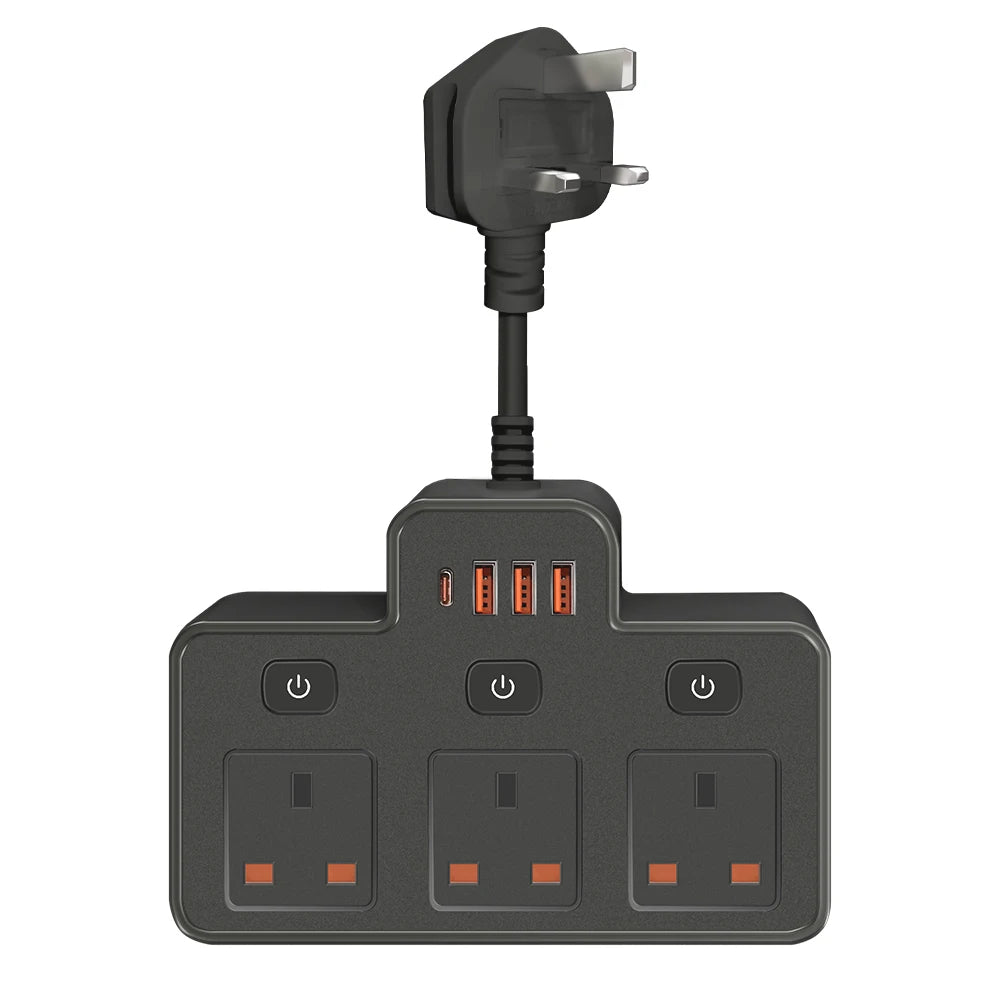 UK Power Strip with AC Outlets, USB-C & Network Filter