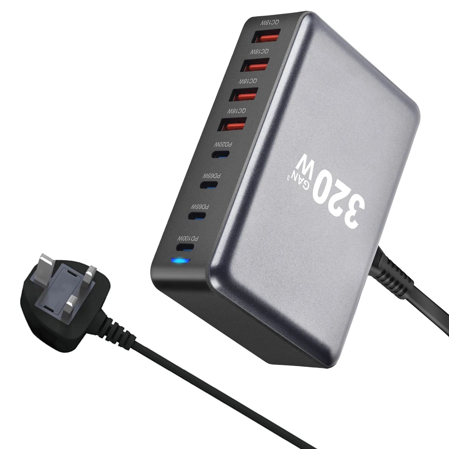 8-Port 320W GaN Fast Charger – C-Type PD Mobile Station