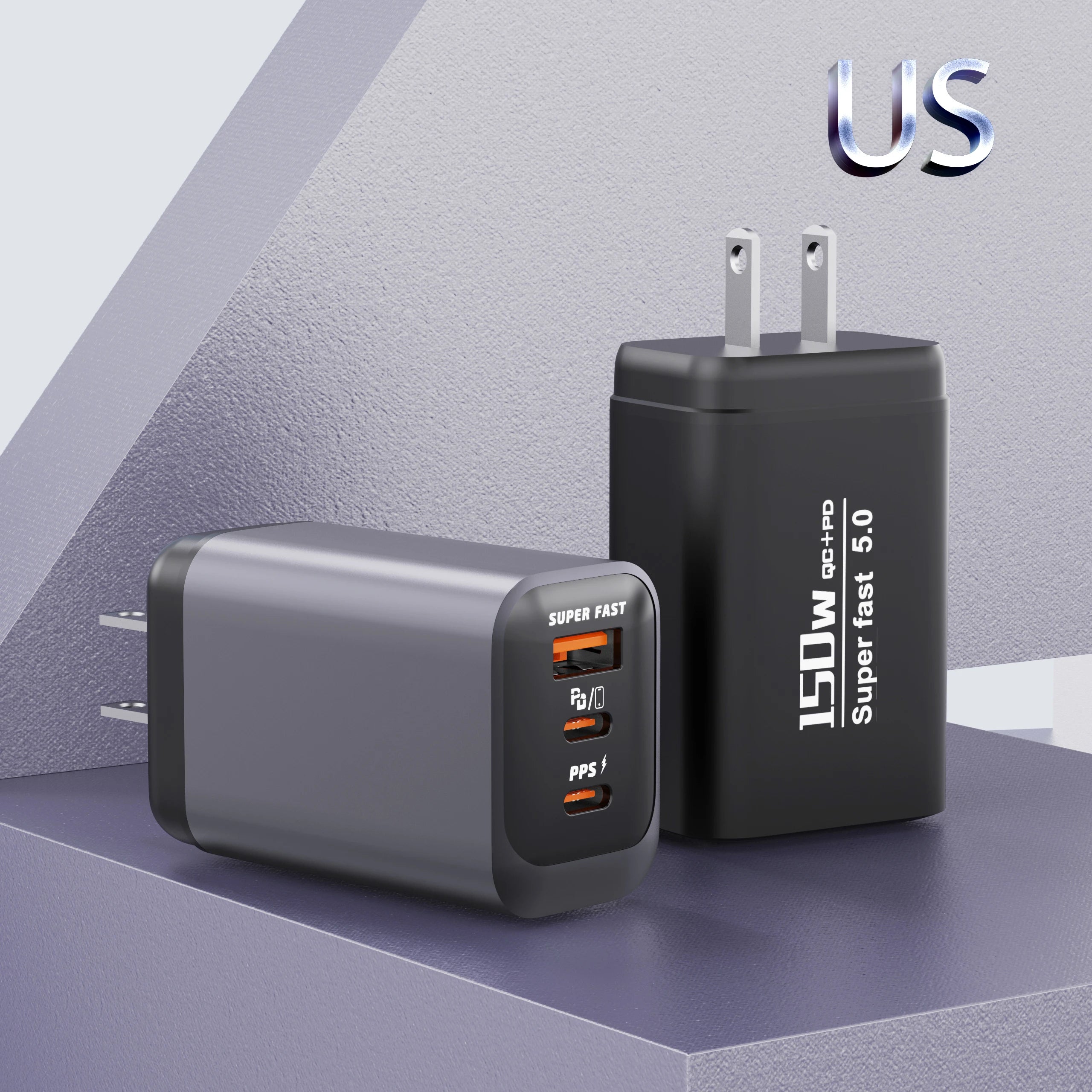 Quick Charge 3.0 Fast Charger Muti Total 150W 3 Port USB Type C PD Mobile Phone Wall Adapter for iPhone 16 Samsung S24 Xiaomi 15