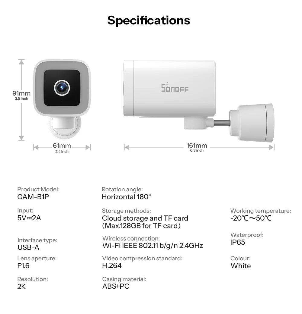 SONOFF Smart Outdoor Camera – 2K HD, AI Detection, Night Vision, IP65