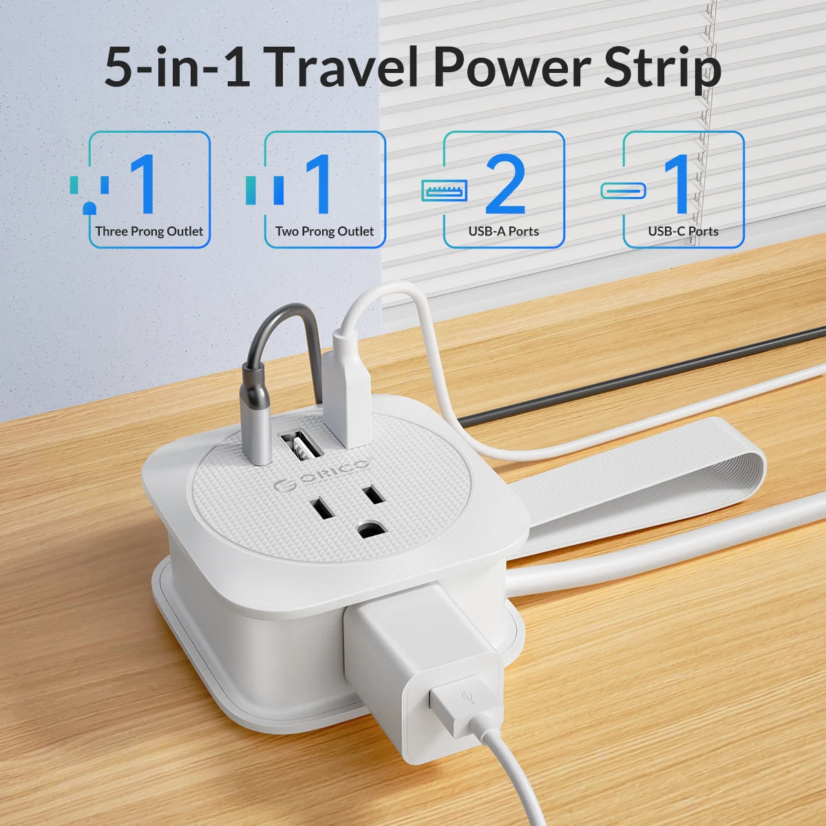 ORICO Travel Power Strip – US Adapter with 2 USB & Type-C Fast Charging