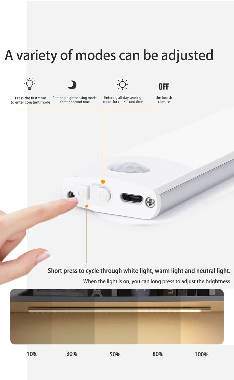 3-in-1 Under Cabinet LED Light – Motion Sensor, USB Rechargeable (Multiple Lengths)