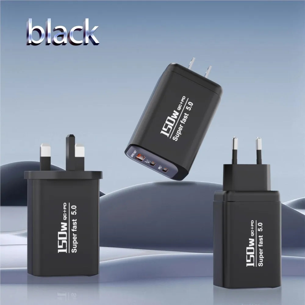 Quick Charge 3.0 Fast Charger Muti Total 150W 3 Port USB Type C PD Mobile Phone Wall Adapter for iPhone 16 Samsung S24 Xiaomi 15