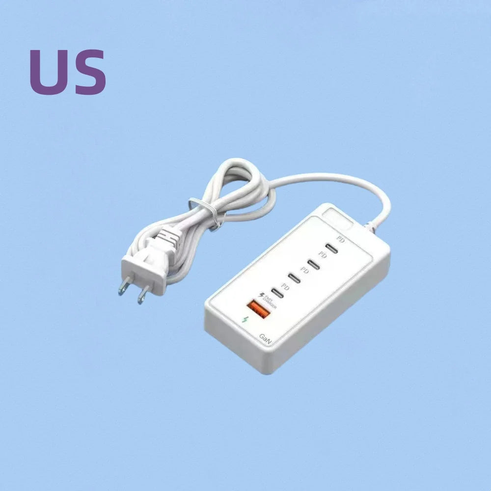 65W USB-C Fast Charging Hub – Multi-Port Wall Charger with 1M Extension Power Socket