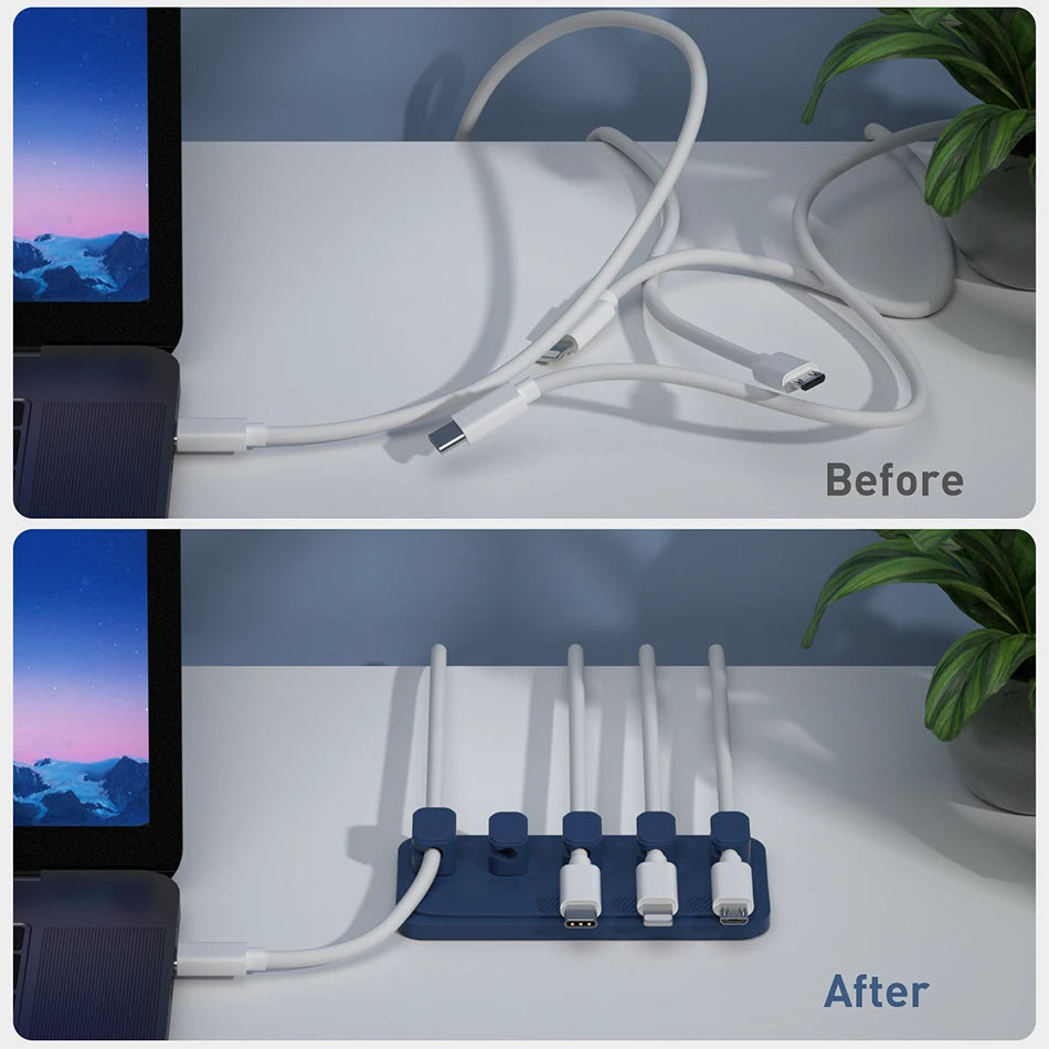 Magnetic Cable Clips – Silicone Wire Holder, 5-Pack for USB-C, Micro & Lightning