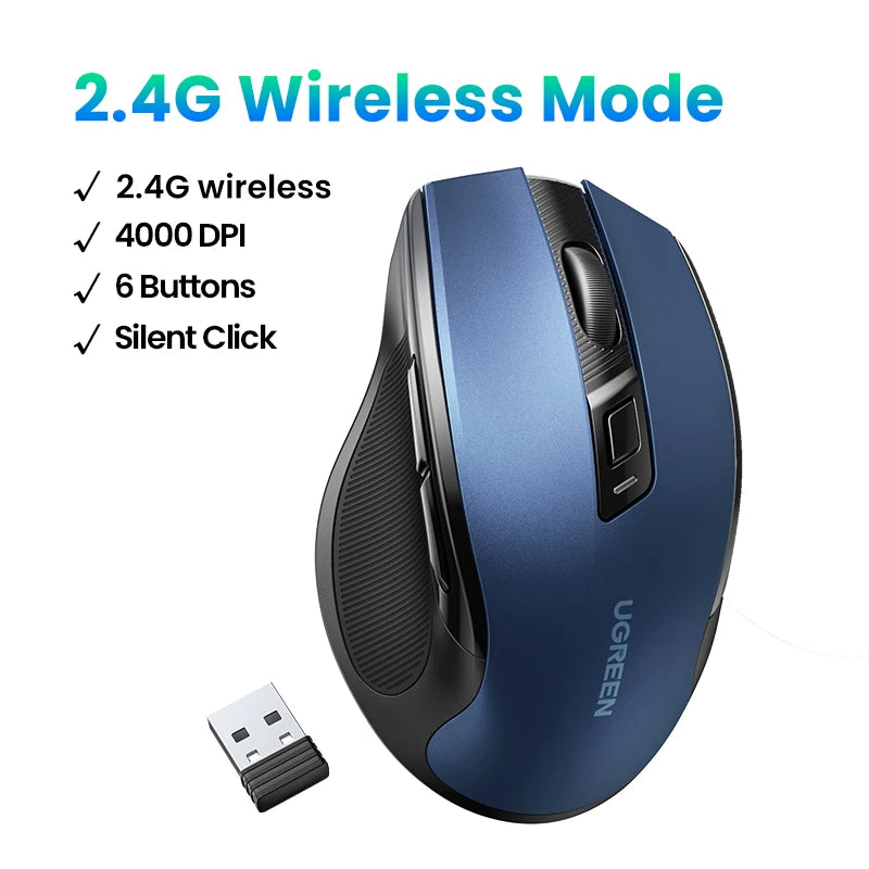 UGREEN Wireless Mouse – Ergonomic, 4000DPI, Bluetooth & 2.4G
