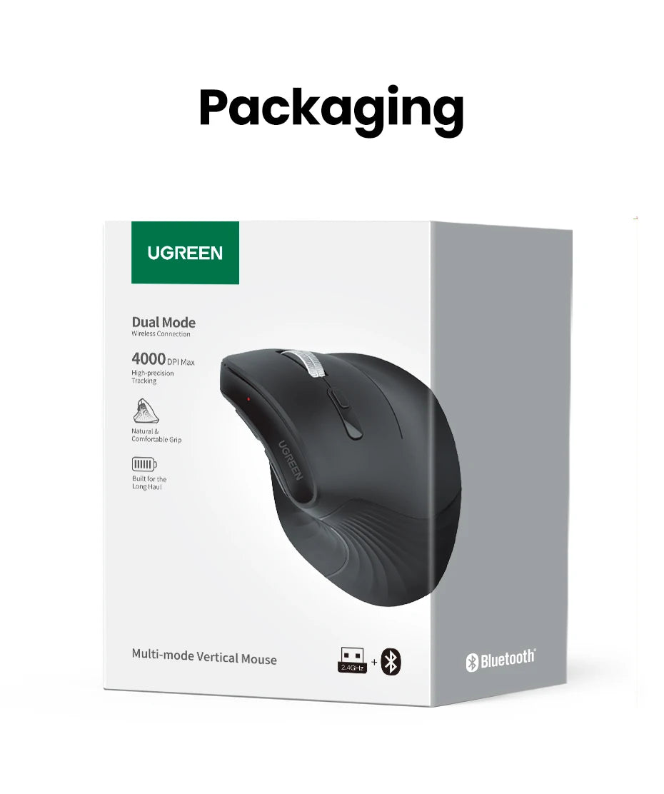 UGREEN Bluetooth & 2.4G Vertical Mouse for PC & MacBook