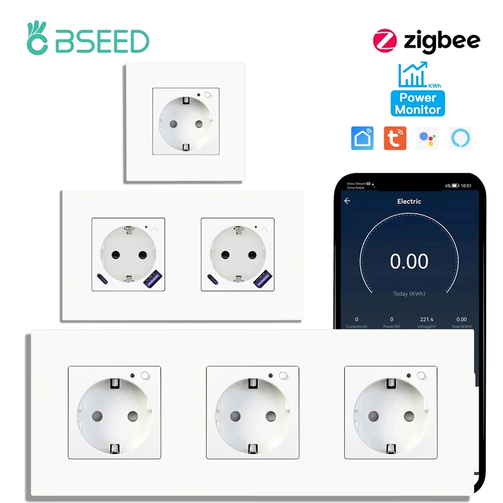 BSEED ZigBee Smart Wall Socket with Energy Monitoring (EU)