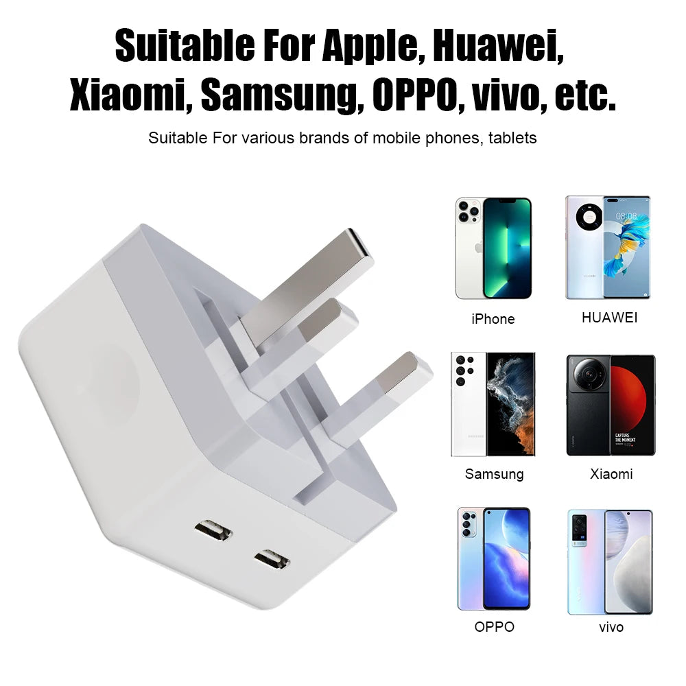 40W Dual USB-C Charger – Foldable Wall Adapter for iPhone & iPad