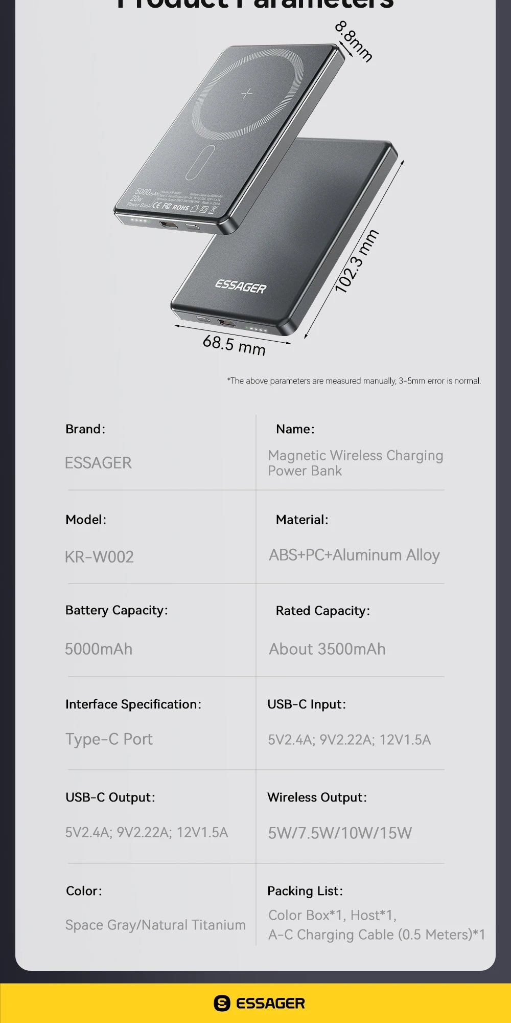 5000mAh Slim MagSafe Power Bank – Essager 20W