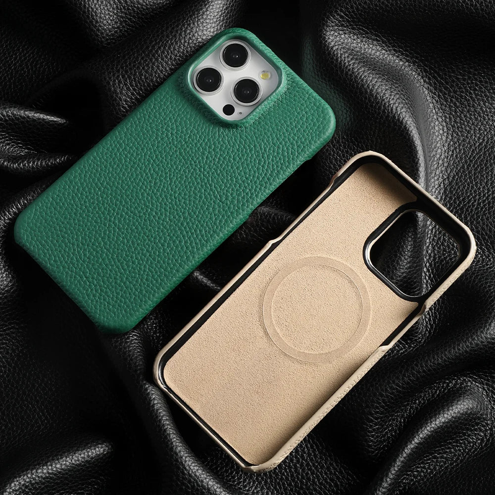 iPhone MagSafe Leather Case – Cowhide Lychee, Pro & Max