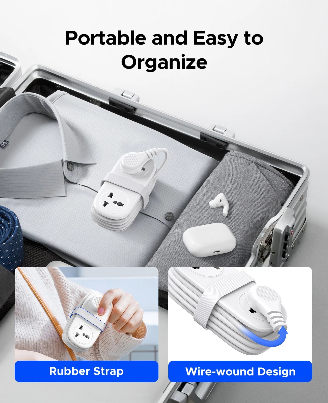 ORICO Power Strip with 2 AC Outlets, USB-C & USB Ports – 20W Fast Charging Extension Cord