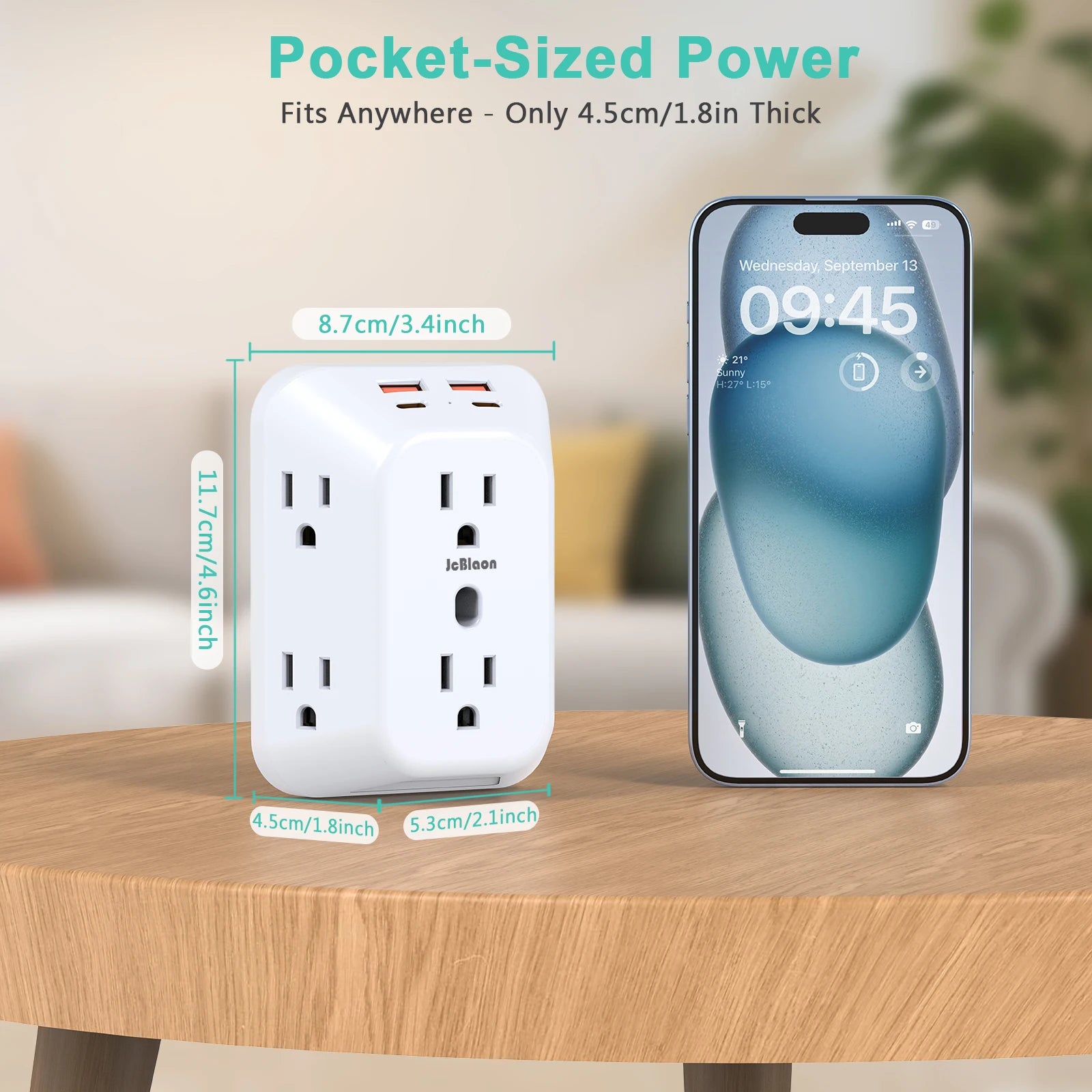 USB Wall Charger Surge Protector – 6 AC Outlets, 4 USB Ports & 2 USB-C