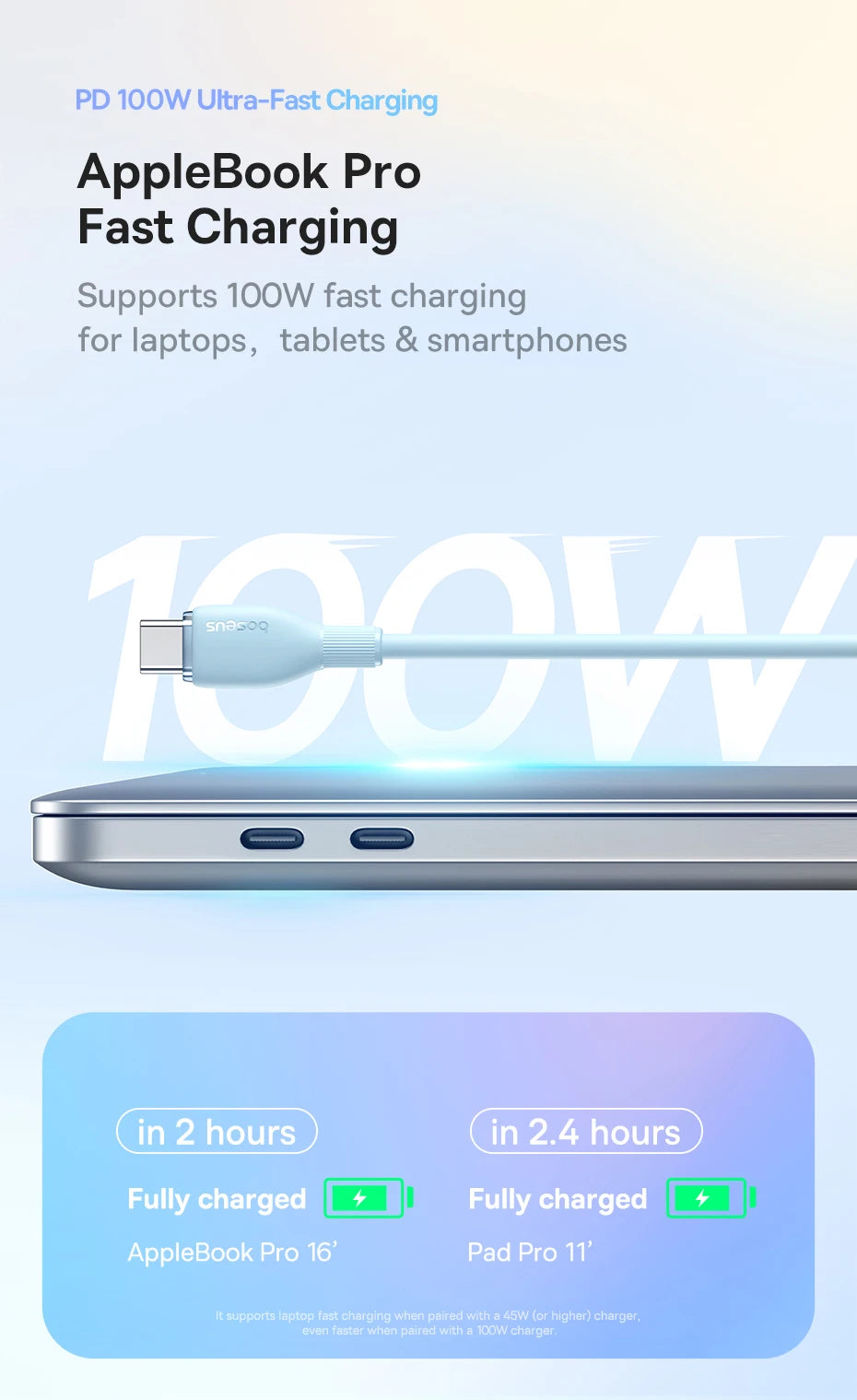 Baseus 100W PD USB-C Cable – Fast Charging for MacBook & iPhone