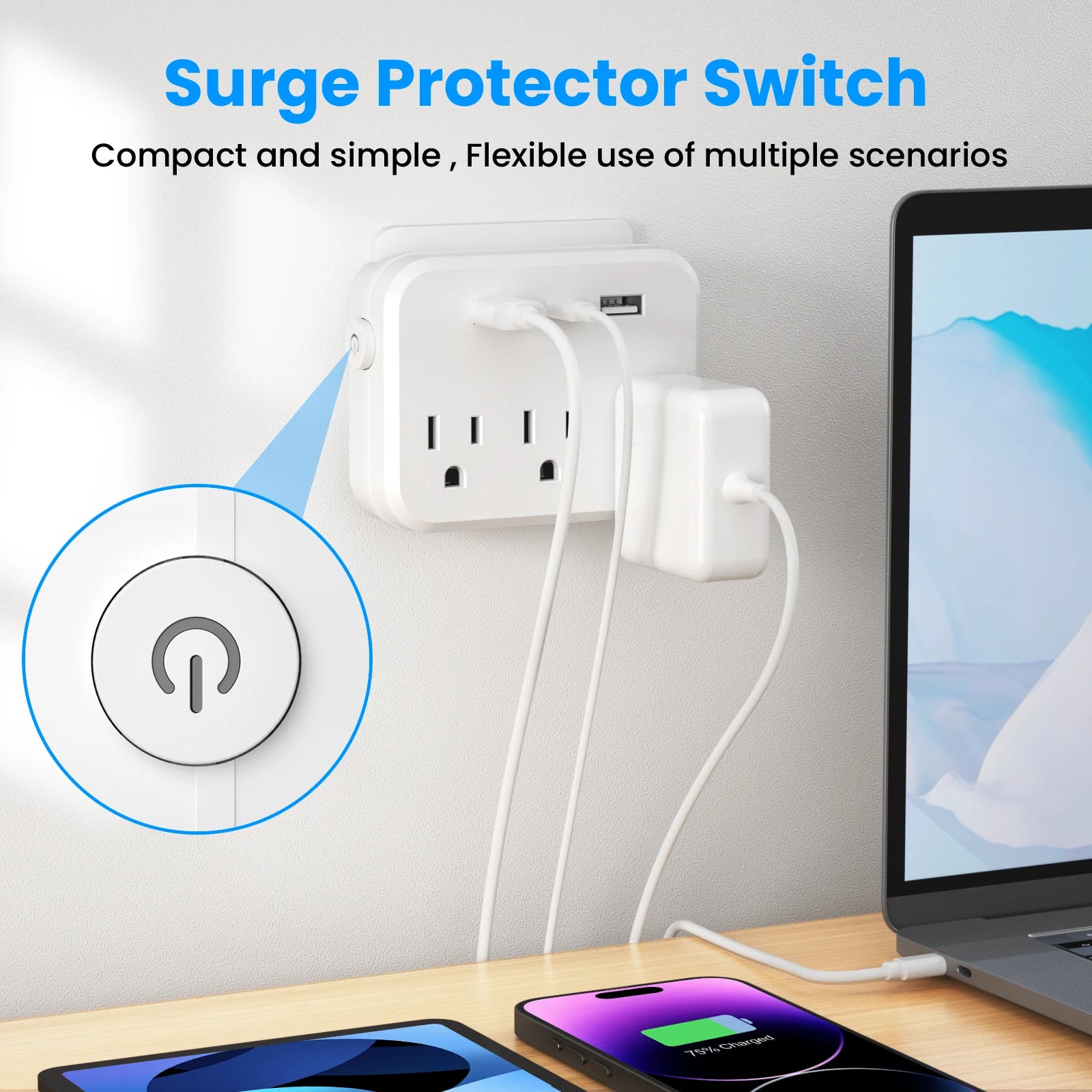 TRANSTON 6-in-1 Power Strip – AC Outlets with USB & USB-C Ports