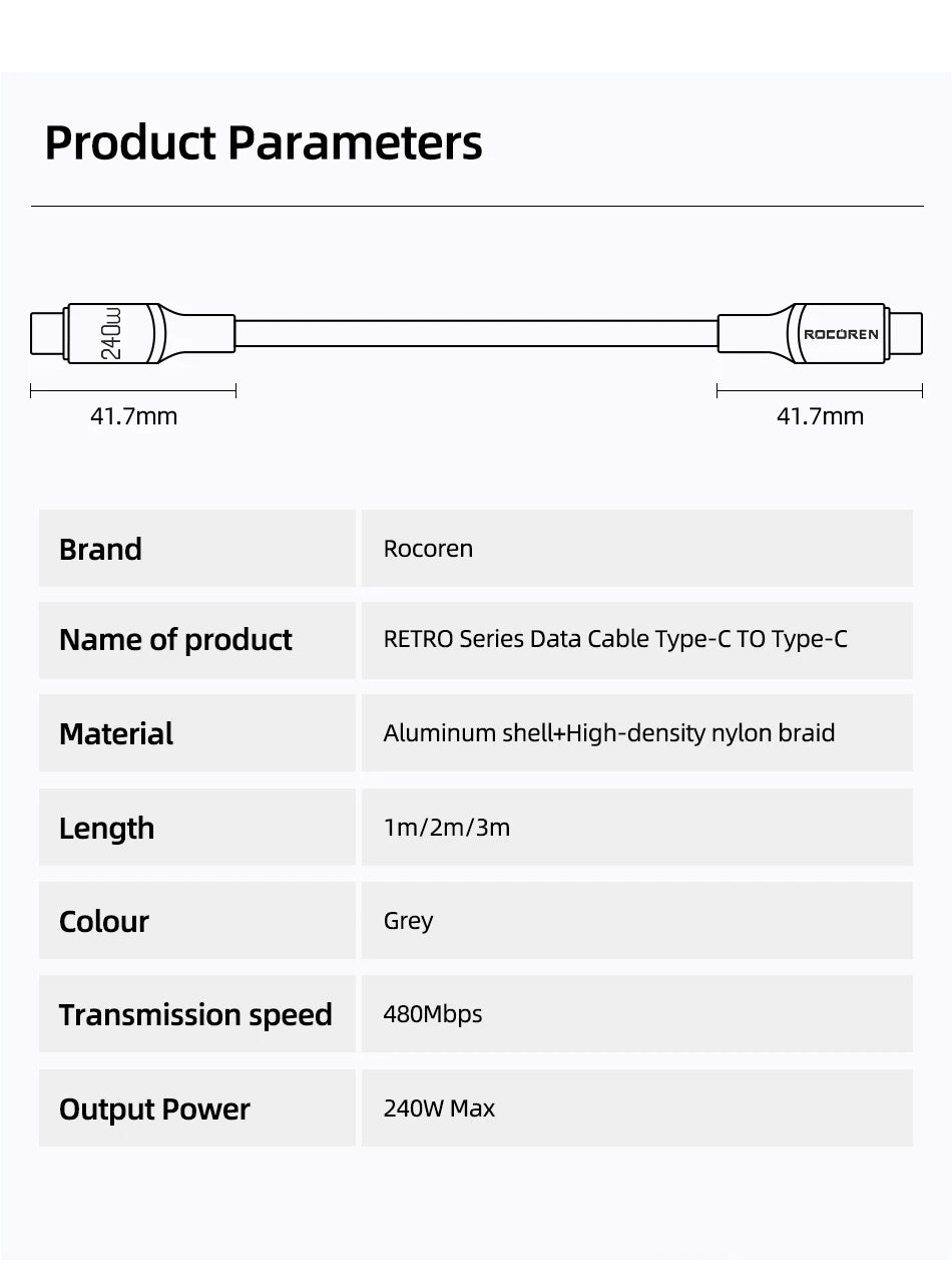 USB-C to USB-C 240W Cable – 2m PD 3.1 Fast Charger