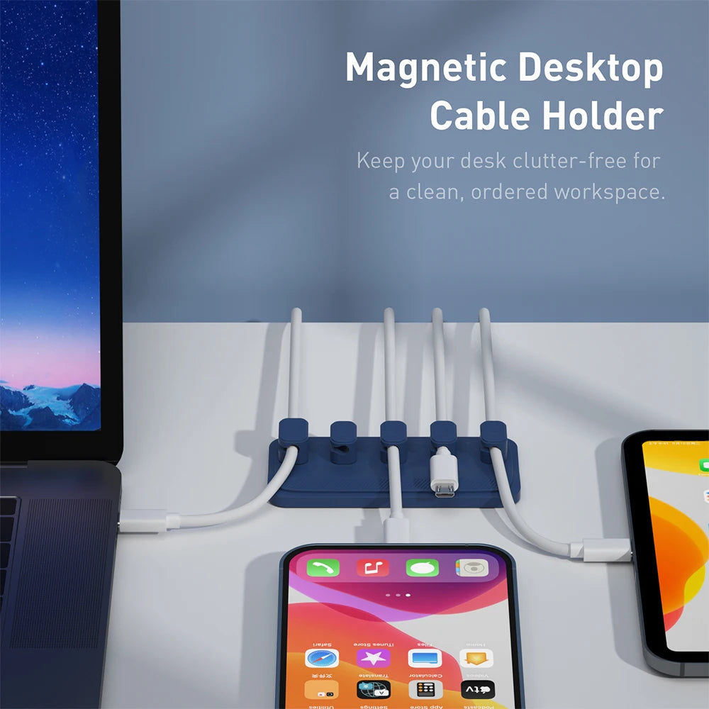 Magnetic Cable Clips – Silicone Wire Holder, 5-Pack for USB-C, Micro & Lightning