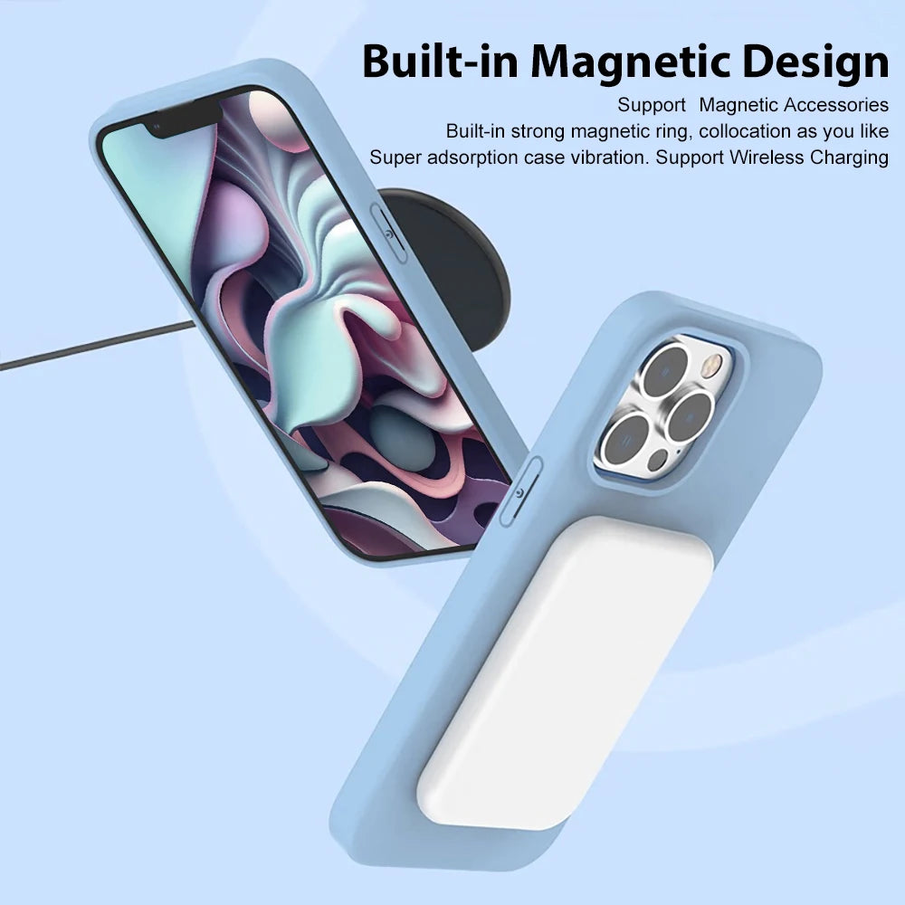 Luxury Silicone Magnetic MagSafe Case for iPhone 15–17 Series – Wireless Charging Cover