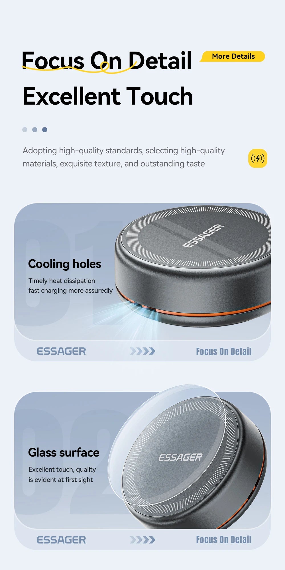 Essager Wireless Charger – 15W, iPhone, AirPods & Watch