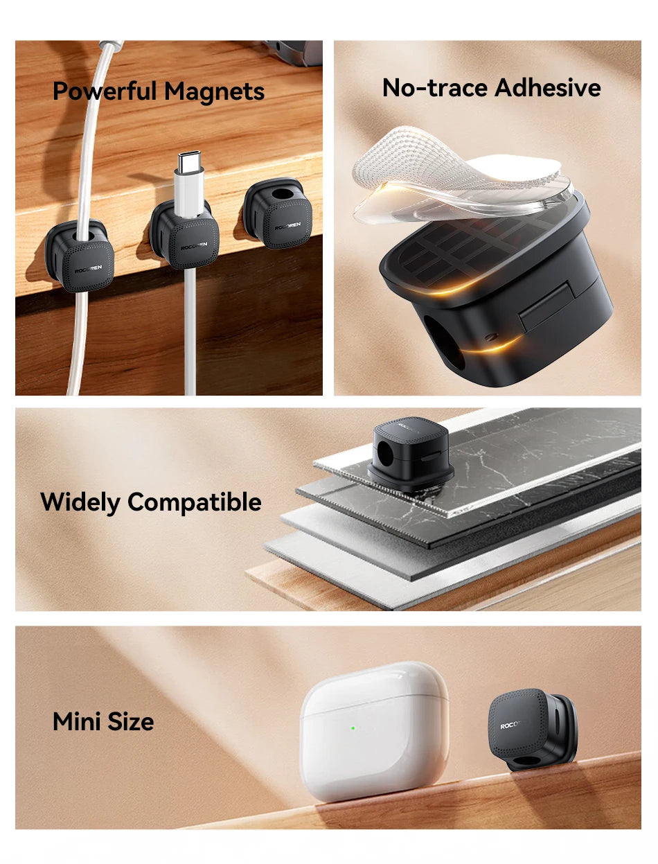 Rocoren Magnetic Cable Organizer – 6PCS Adjustable Wire Holder for Desk