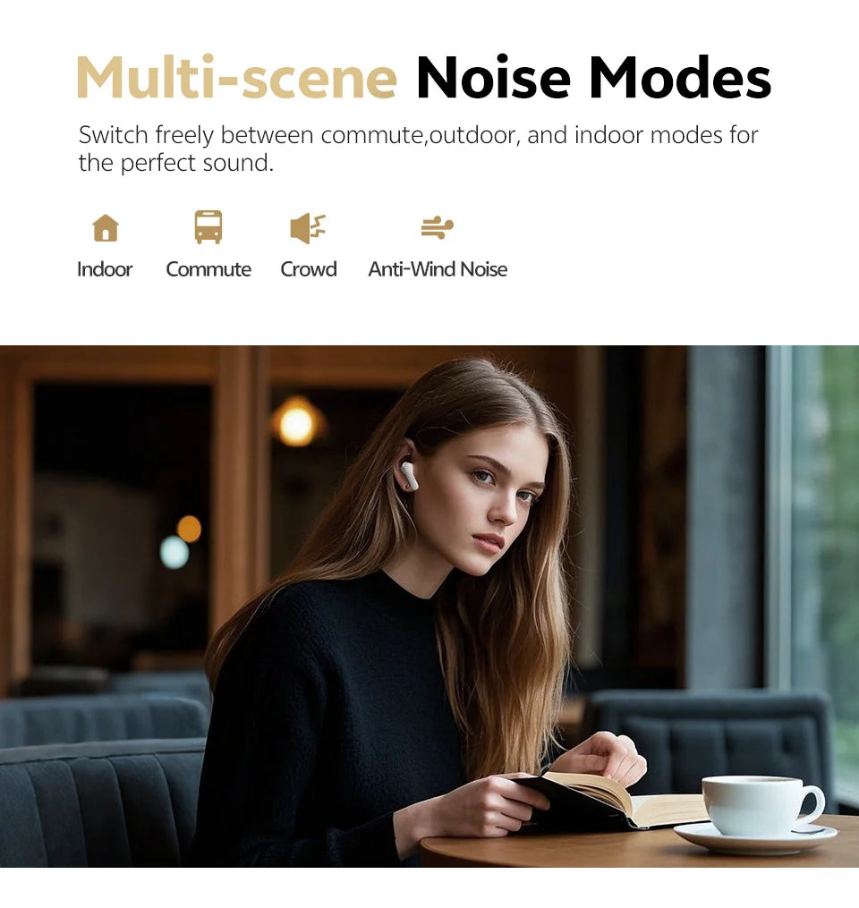 QCY Buds ANC -45dB Adaptive Noise Cancelling Wireless Bluetooth 5.4 Earbuds 6 Mics Clear Call 10mm Dynamic Driver Earphone 25Hrs