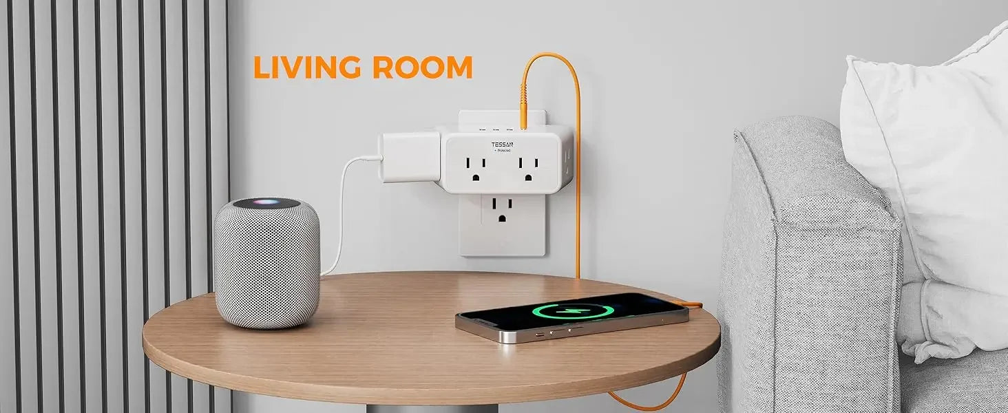 TESSAN Multi-Socket Wall Expander – 4 AC Outlets & 3 USB Ports  & 1 USB - C