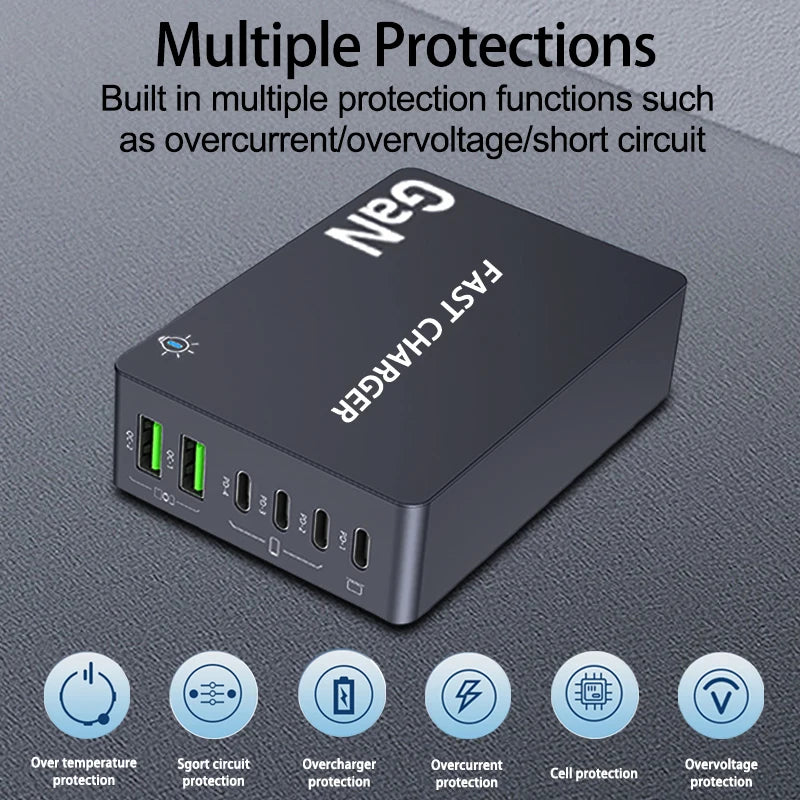 990W GaN Desktop Charging Station – 6-Port Fast Charger with 4 USB-C & 2 USB-A Ports