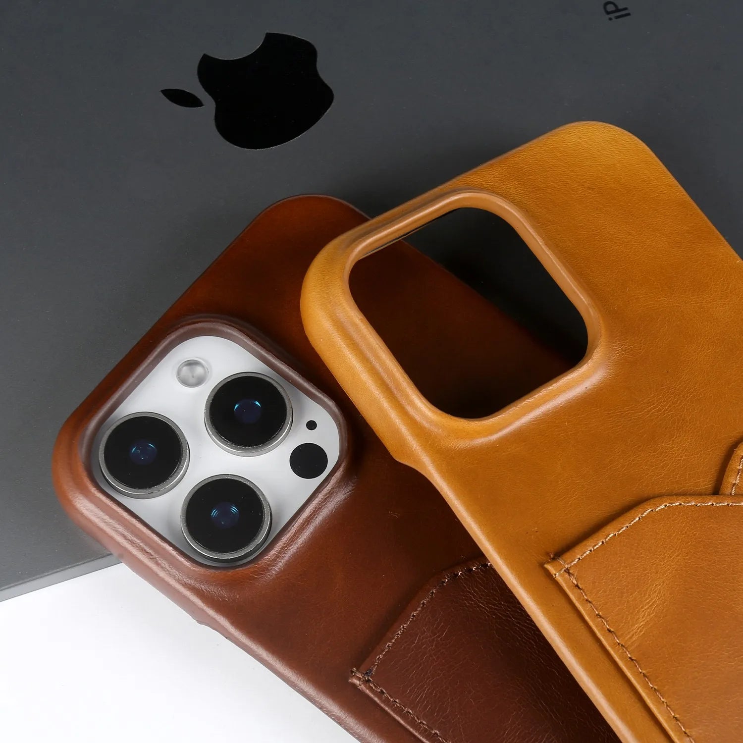 Premium Genuine Leather Card Slot Case for iPhone 15–17 Series – Vintage Wallet Cover