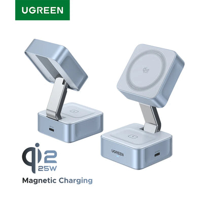 UGREEN Qi2 2-in-1 Magnetic Wireless Charging Stand – 15W / 25W Fast Charger for Phone & Earbuds