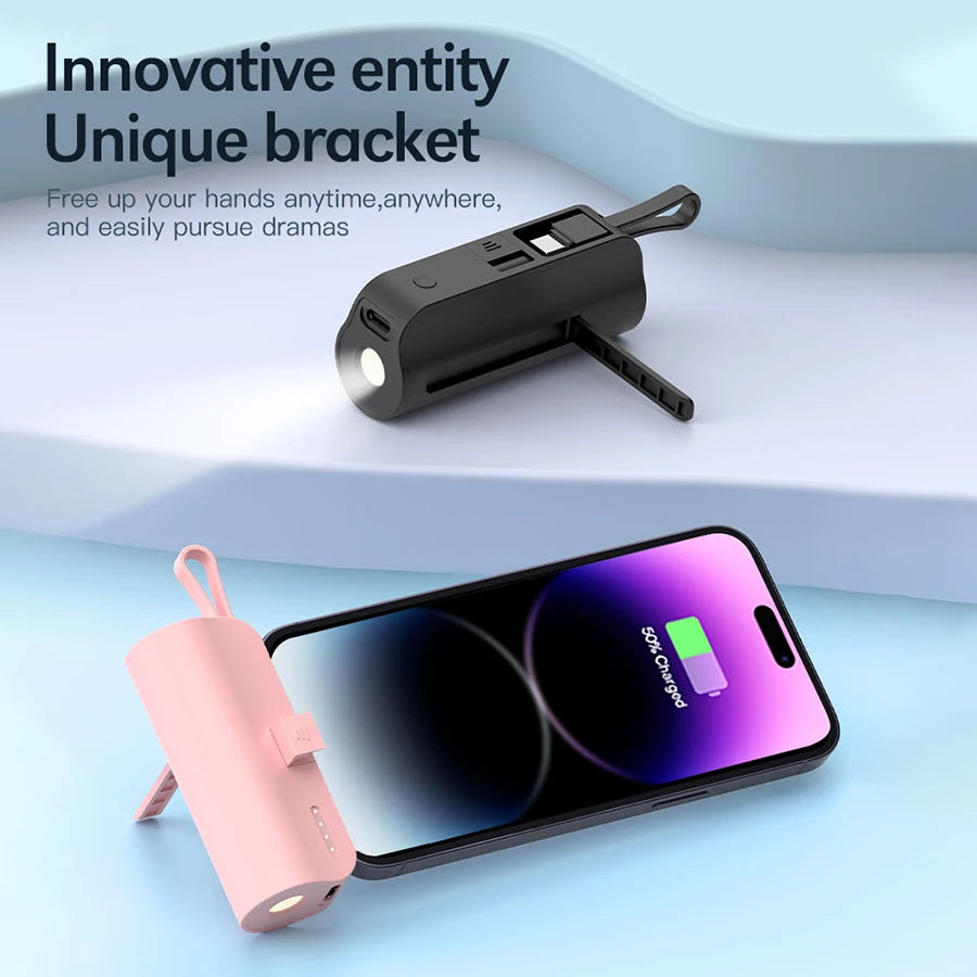 5000mAh Mini Portable Charger with Built-in Cable