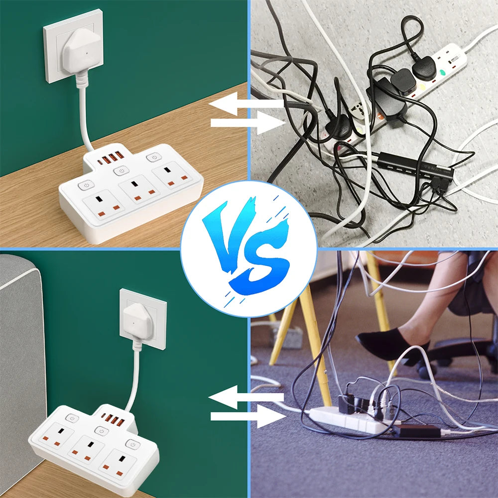 UK Power Strip with AC Outlets, USB-C & Network Filter