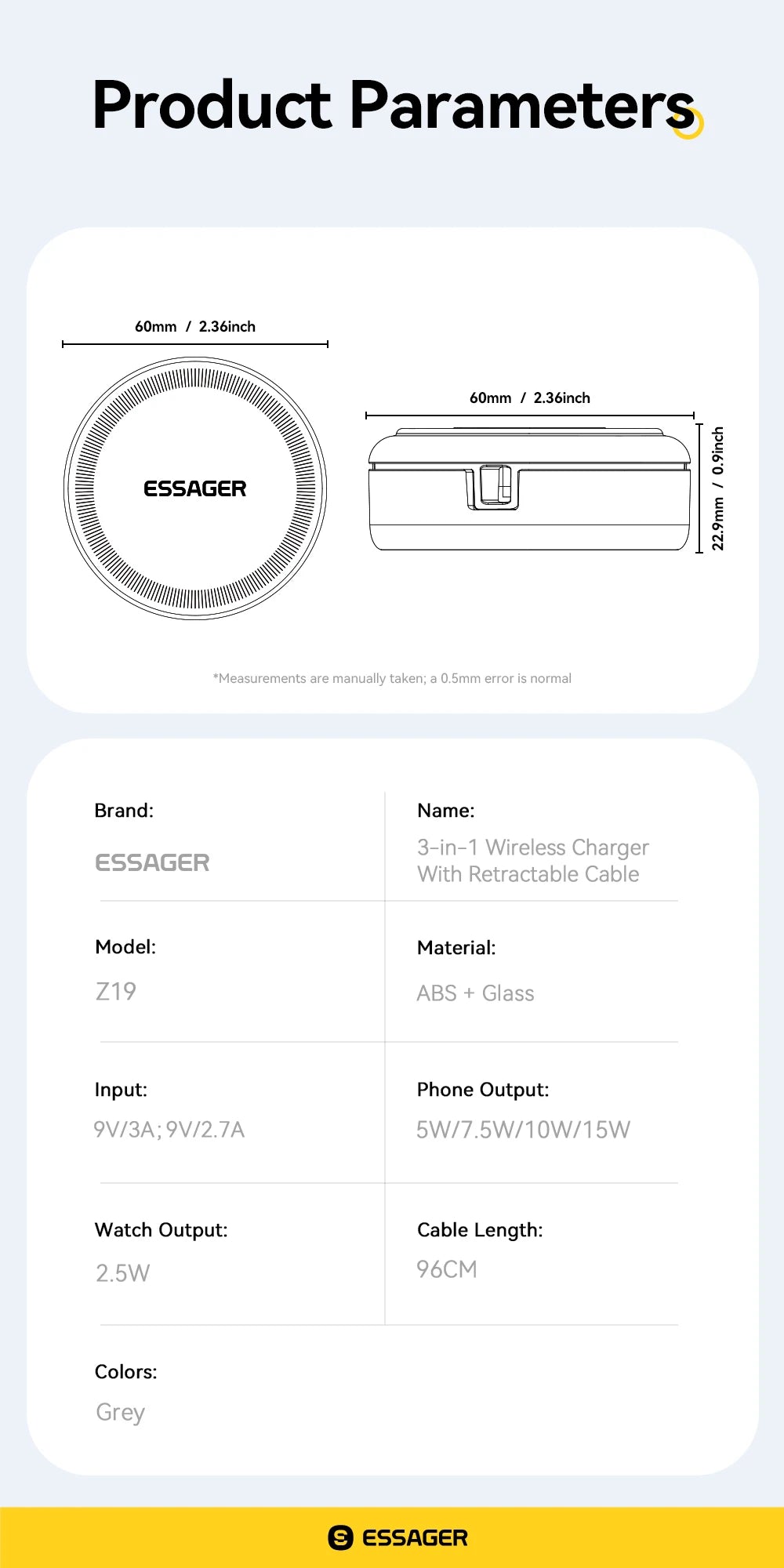Essager Wireless Charger – 15W, iPhone, AirPods & Watch