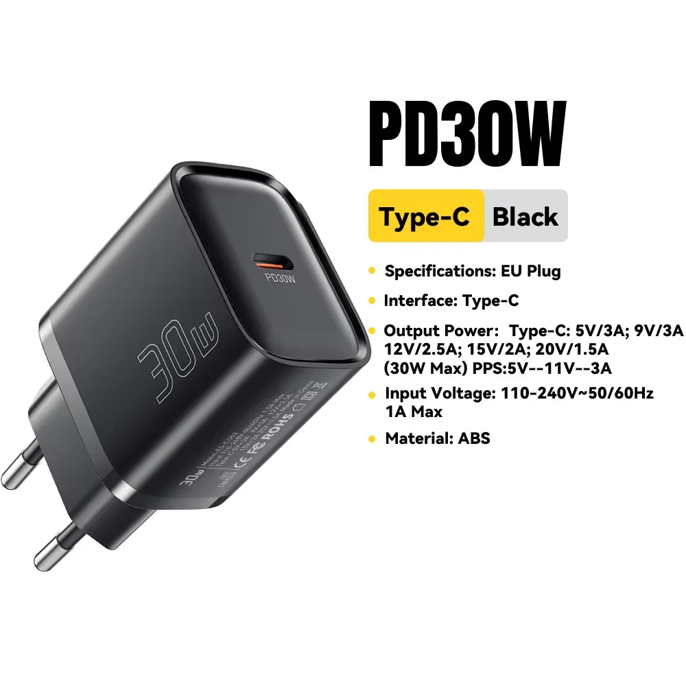 Essager 30W Type-C Charger PD 3.0 USB C Charger For iPhone 16 15 14 Pro Samsung Huawei  Xiaomi Tablet iPad Air Pro Phone Charger