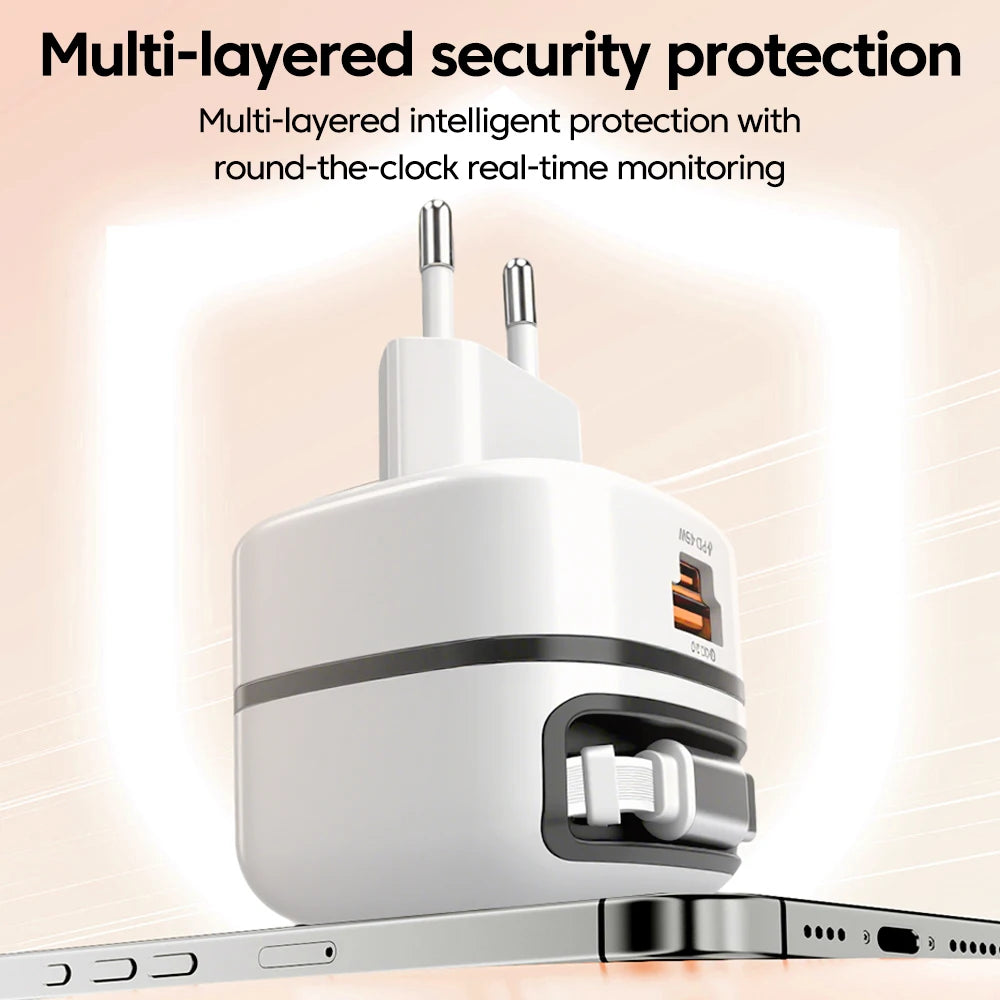 65W USB Type-C Travel Charger – Fast Charging for iPhone, Samsung & Laptops