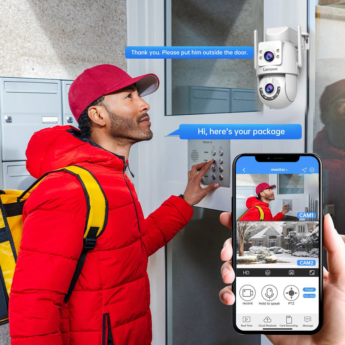 Lenovo 4K Dual-Lens PTZ Wi-Fi Outdoor Security Camera with Auto Tracking & ONVIF