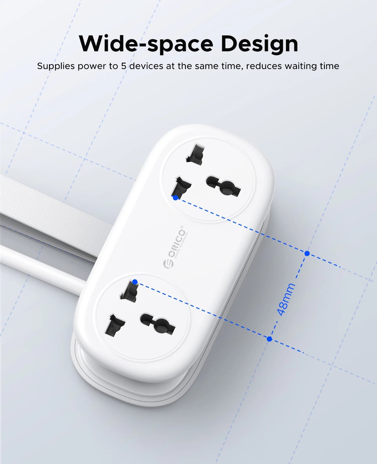 ORICO Power Strip with 2 AC Outlets, USB-C & USB Ports – 20W Fast Charging Extension Cord