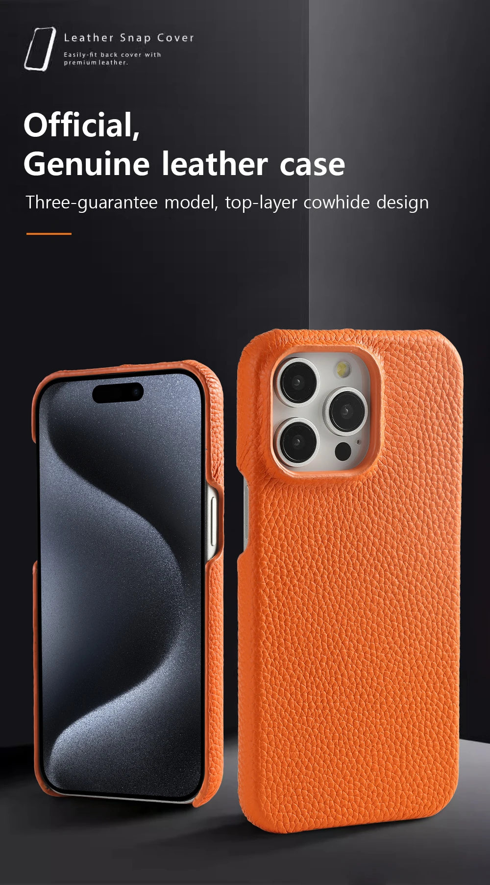iPhone MagSafe Leather Case – Cowhide Lychee, Pro & Max
