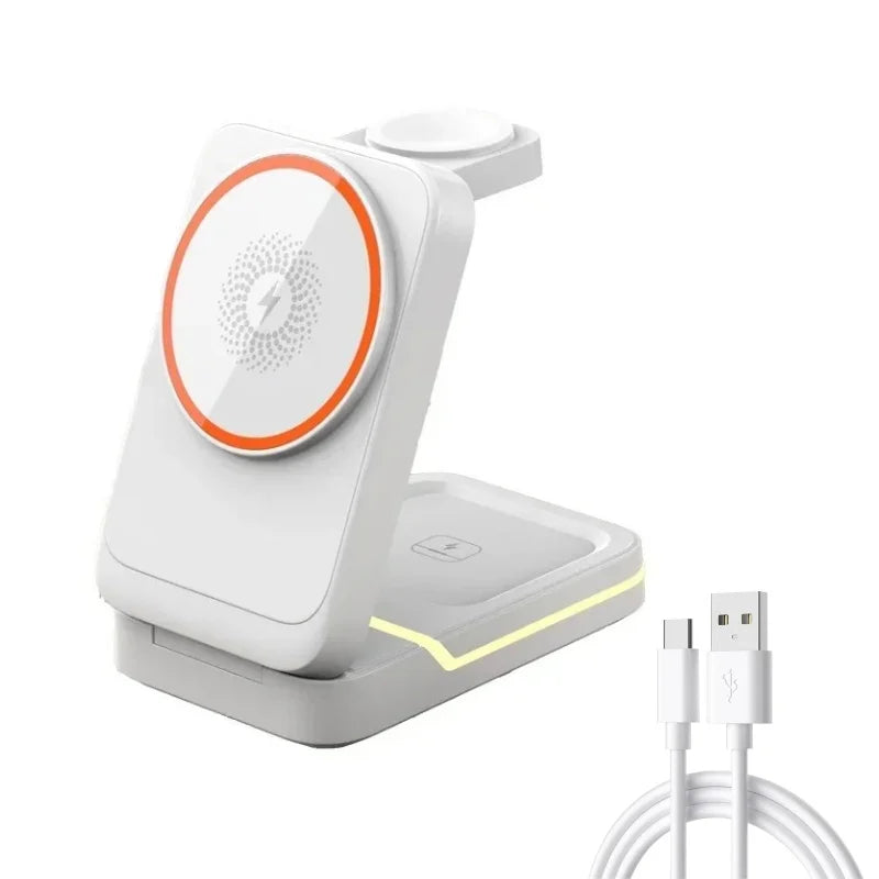 30W 3 in 1 Magnetic Foldable Travel Fast Wireless Charger Stand for Magsafe iPhone 16 15 14 13 17 Pro Apple Watch 2-9 SE Airpods