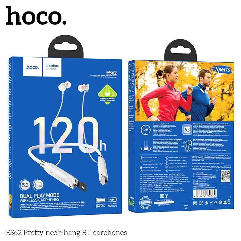HOCO ES62 Neckband Earphones Bluetooth 5.3 Sport headsets Support TF card playback 120Hours Long battery life For Mobile Phone