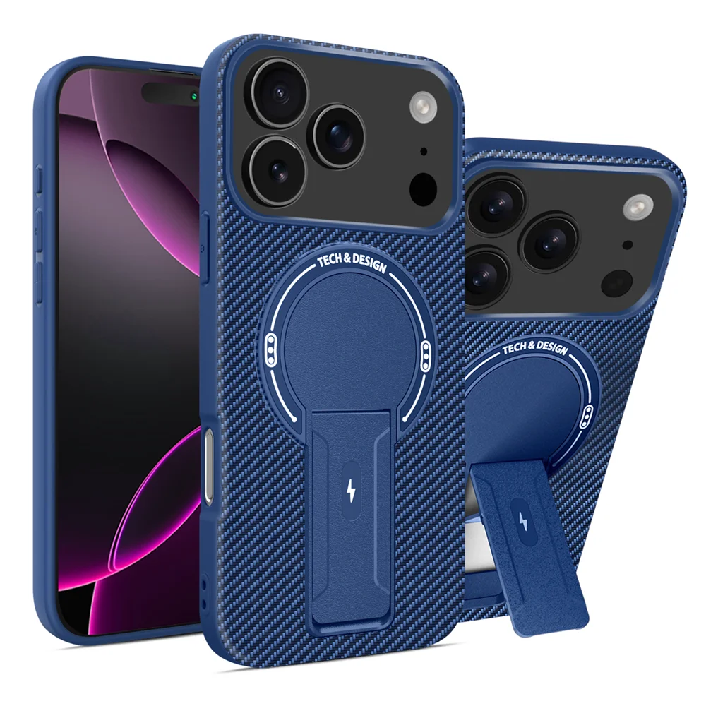Luxury Carbon Fiber Magnetic Stand Case – iPhone 15–17 Series