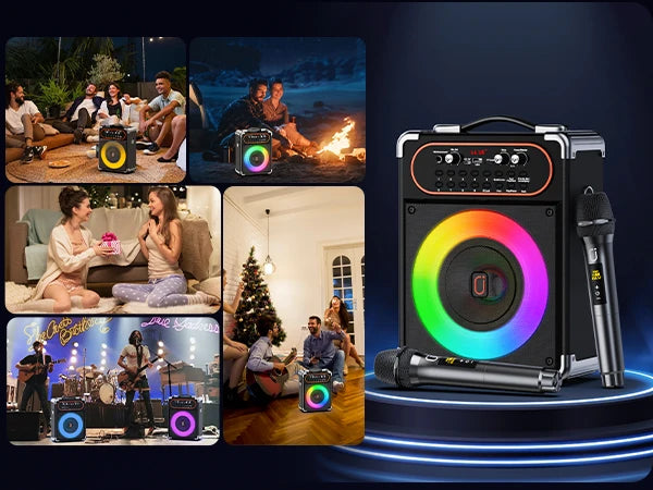S68 Kara Ok with 2 Microphones, Portable Bluetooth 5.3 Kara Ok Speaker, Suitable for Outdoor Activities, Parties and Parties