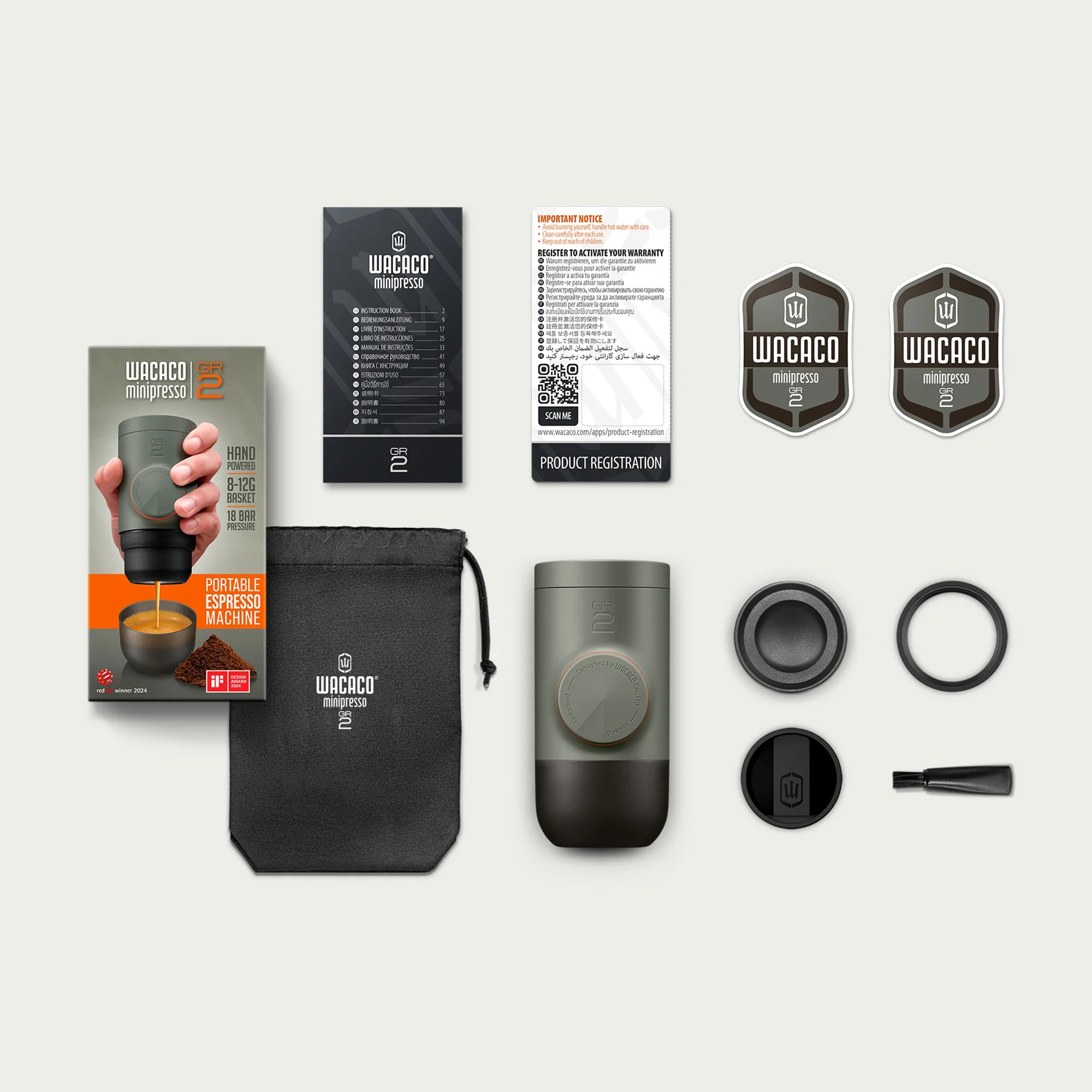 WACACO Minipresso GR2 – Portable Espresso Maker for Outdoor Use, Ground Coffee