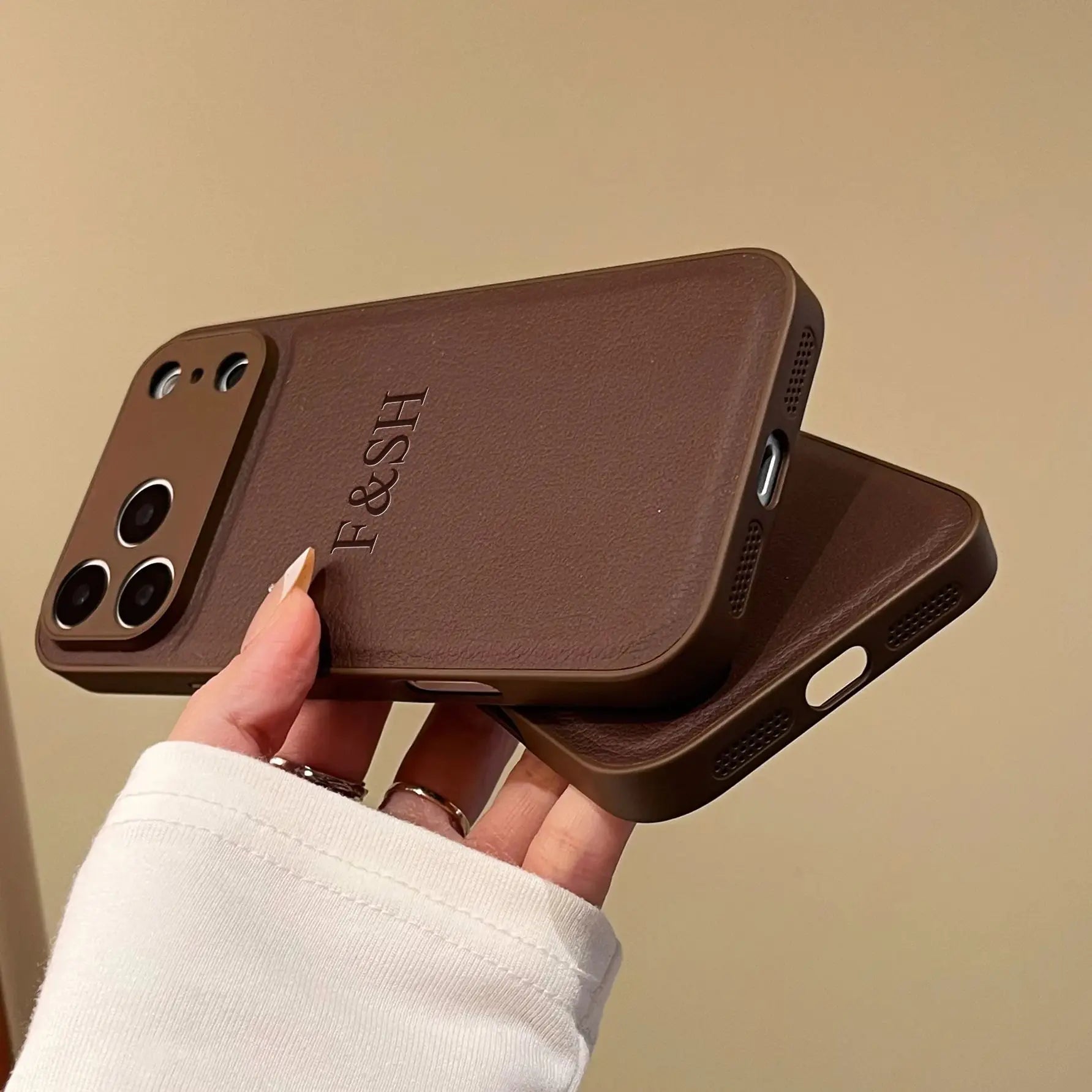 Personalized Luxury Customized Name 3D DIY Hot Engrave Faux Leather Phone Case For iPhone 17 16 15 14 13 Pro Max Plus Air