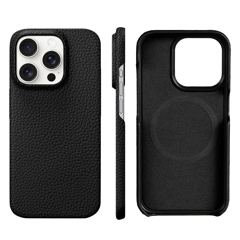 iPhone MagSafe Leather Case – Cowhide Lychee, Pro & Max