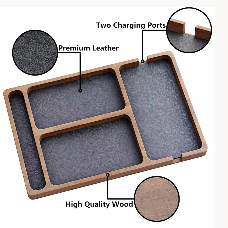 Wooden Office Desk Storage Box – Multi-Compartment Organizer for Accessories