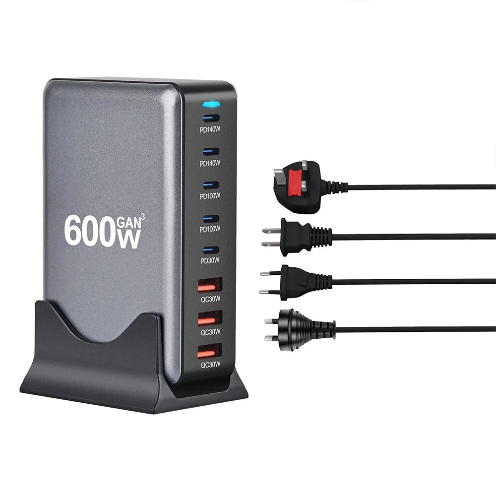 2025 600W GaN 8-Port Fast Charger – USB-C PD3.1