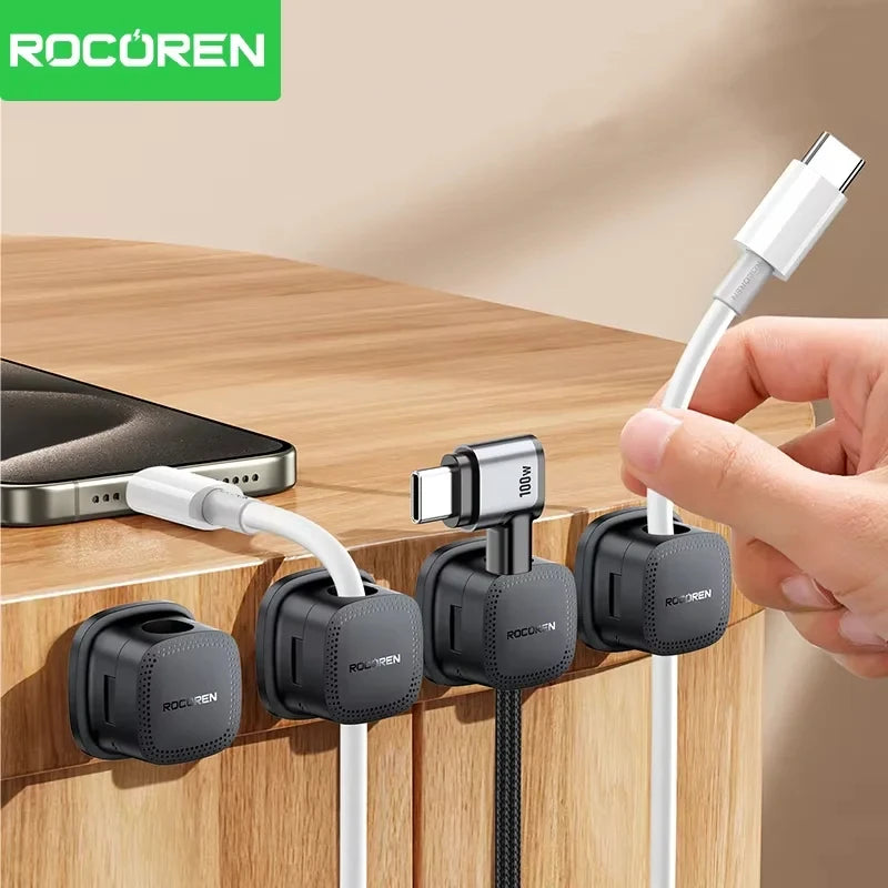 Rocoren Magnetic Cable Organizer – 6PCS Adjustable Wire Holder for Desk