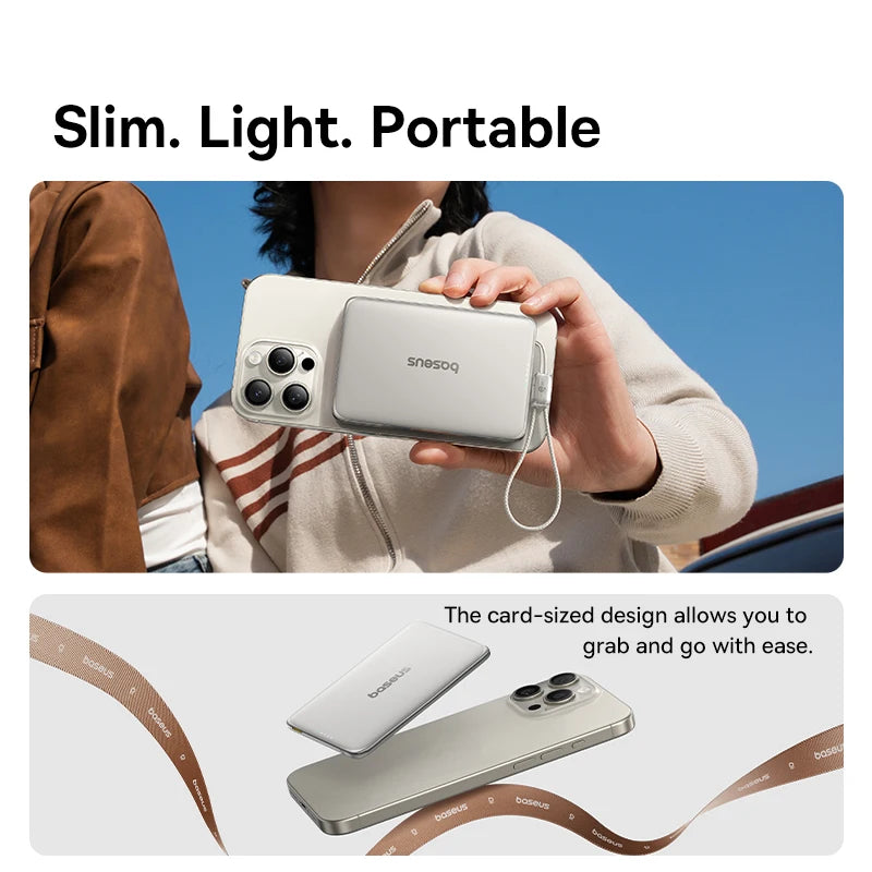 Baseus 10,000mAh Magnetic Power Bank – Wireless 15W & PD 27W Fast Charge