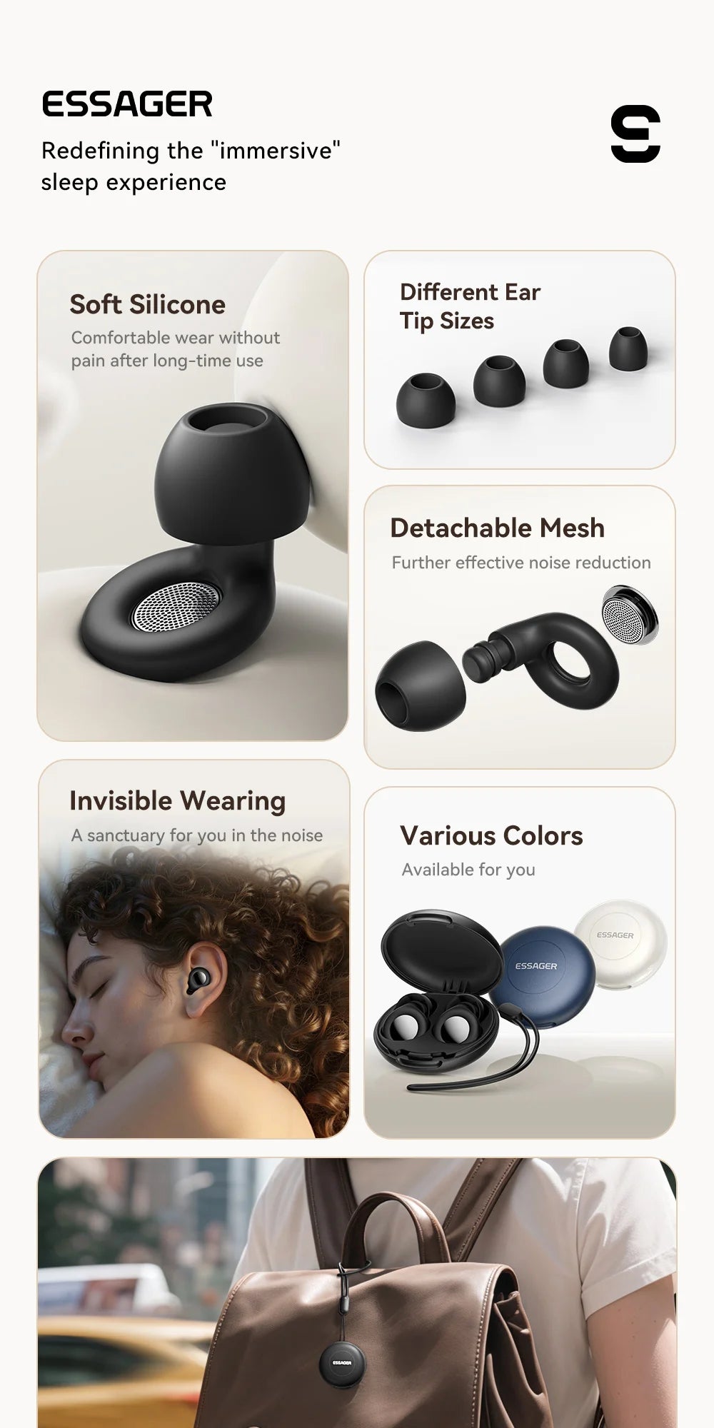 Essager Ear Plugs for Sleeping 49dB Noise Cancellin Reusable Silicone Earplug Hearing Protection for Concert Sleep Noise EarPlug