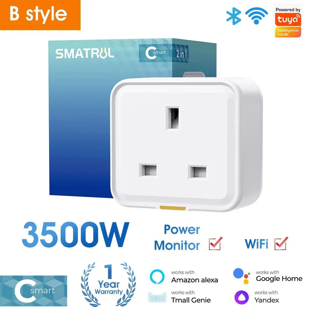 Tuya WiFi Smart Plug UK – RF433, Type-C, 16A, Timer & Voice Control